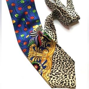 GIANNI VERSACE VINTAGE '90s ICONIC BAROQUE POP ART TIE PANTHER LEOPARD B…